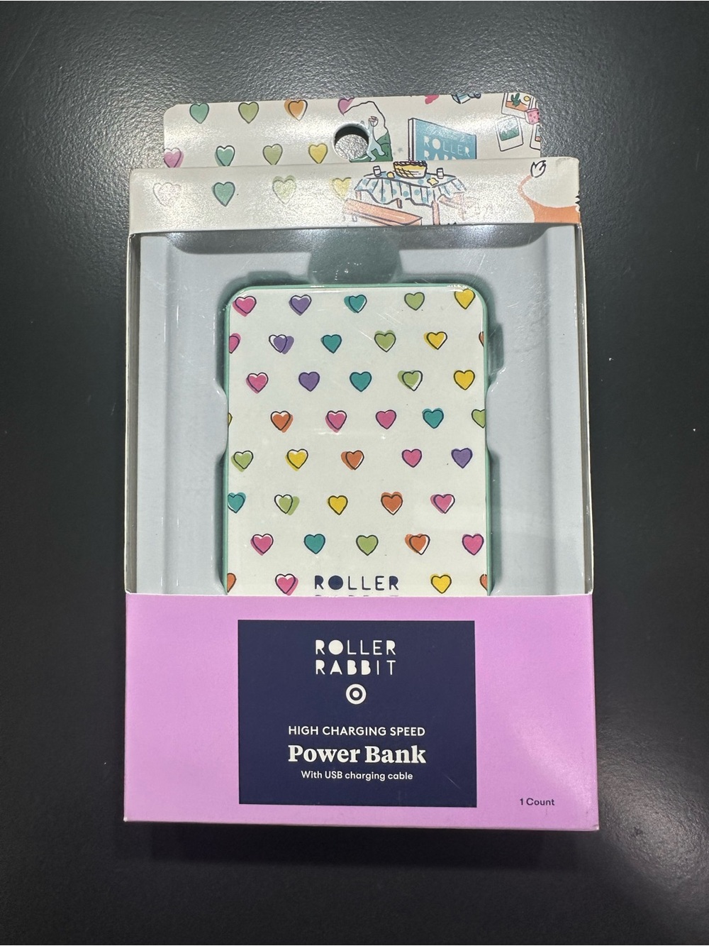 Roller Rabbit 🐰🌈 x Target 🎯 White Power Bank with Multi Disco Heart Print NWT